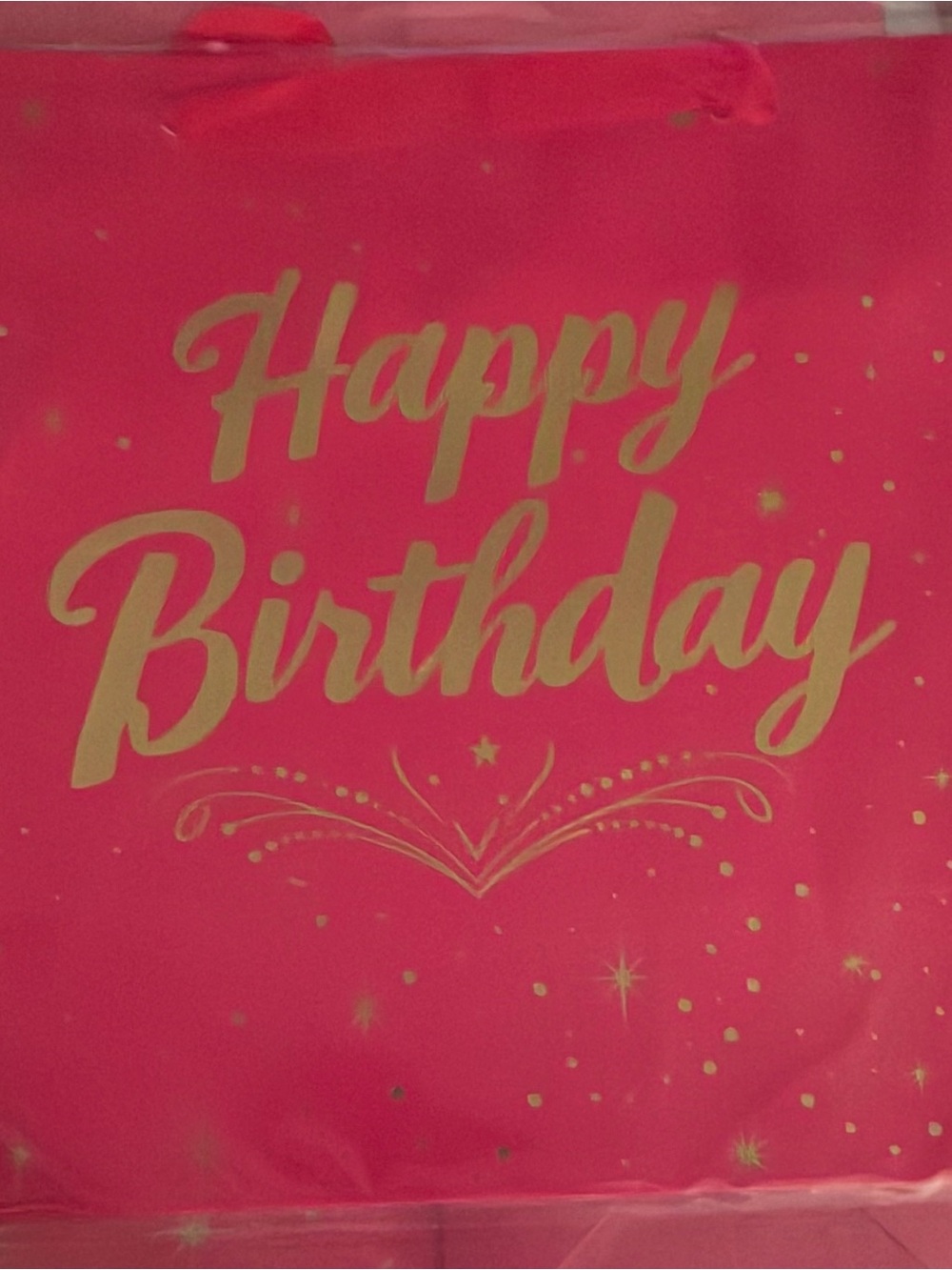 Pink Gift Bag with Gold 'Happy Birthday' Script